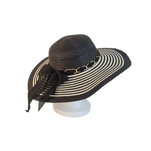 Lucky7 Woven Straw Sun Hat Wide Brim Floppy Hat Gold White Black Resort Wear